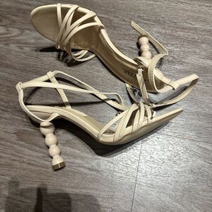 JustFab Cream Strappy Heels with Beaded Heel
